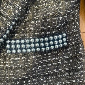Boston Proper Black and Silver Tweed Jacket with Pearl Details